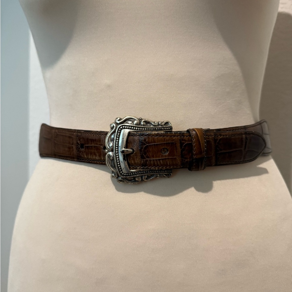 Fossil Brown Leather Belt with Silver and Gold Western Accents